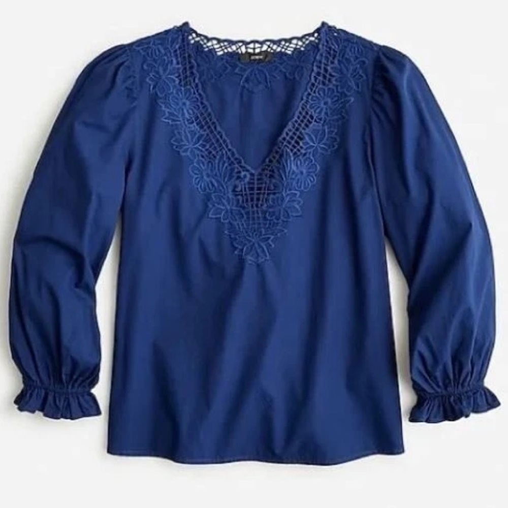 NWT JCrew Navy Blue Eyelet Trim Blouse